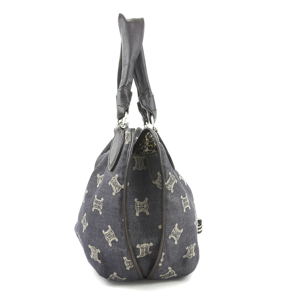 Celine shoulder bag canvas leather Navy Blue Dark Brown Black silver - Picture 2 of 4